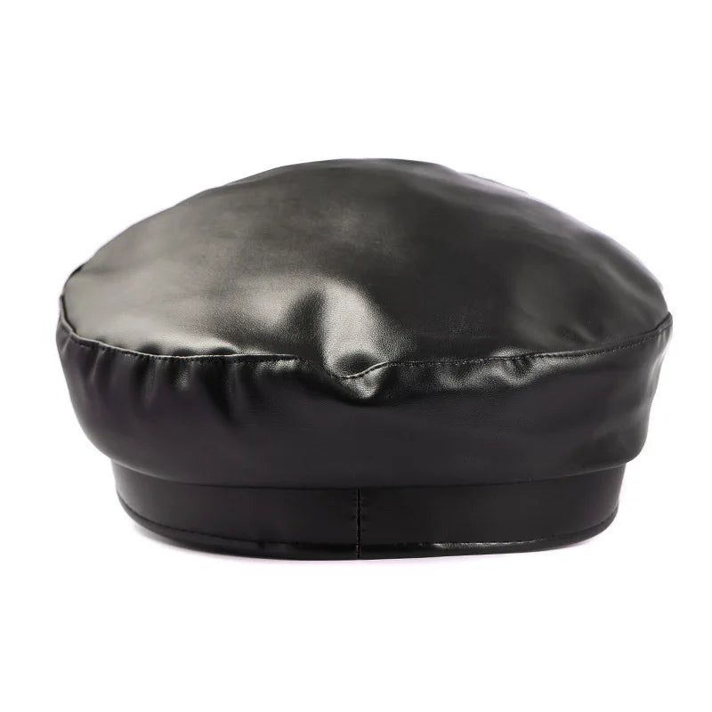Spring Autumn leather Military Cap hat Army beret Femme hat Women Black berets caps for women sombrero mujer flat Hats