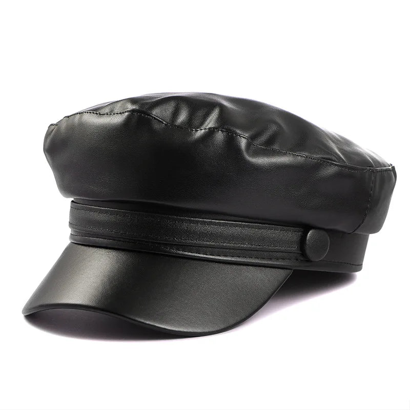 Spring Autumn leather Military Cap hat Army beret Femme hat Women Black berets caps for women sombrero mujer flat Hats