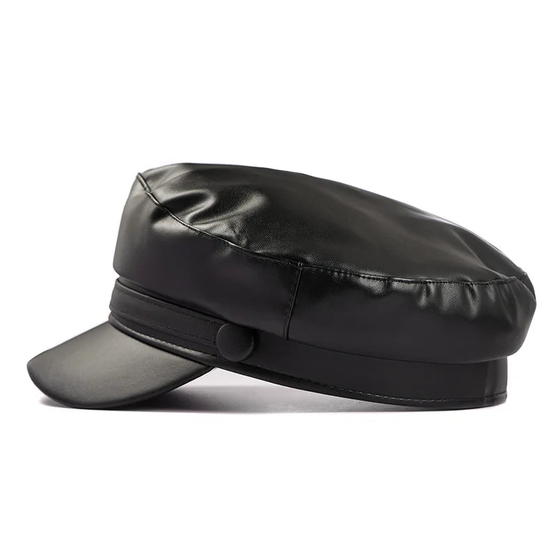 Spring Autumn leather Military Cap hat Army beret Femme hat Women Black berets caps for women sombrero mujer flat Hats
