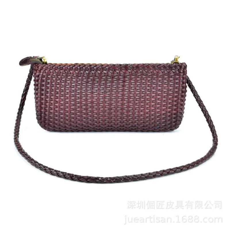 Leather Woven Handbags First Layer Cowhide Clutch Bag Shoulder Messenger Small Bag