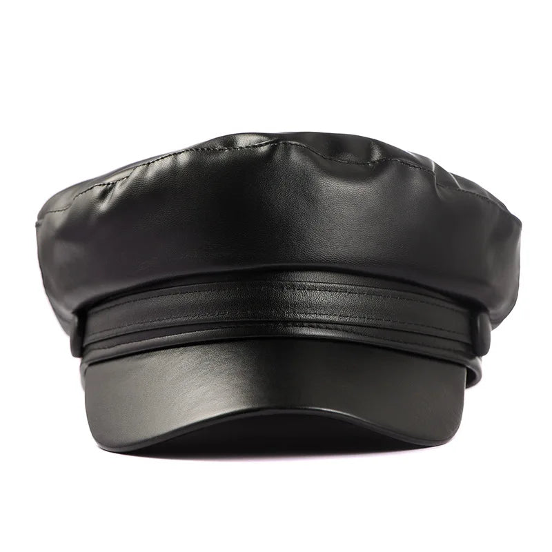 Spring Autumn leather Military Cap hat Army beret Femme hat Women Black berets caps for women sombrero mujer flat Hats