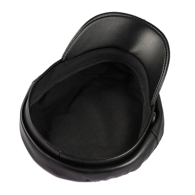 Spring Autumn leather Military Cap hat Army beret Femme hat Women Black berets caps for women sombrero mujer flat Hats