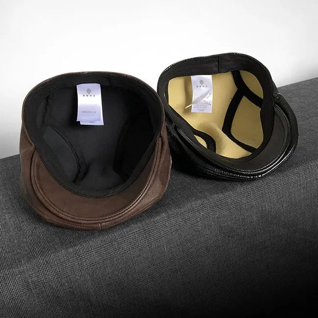 High-grade Leather Cap Vintage British Forward Hat, Versatile Beret Flat Top Cap Unisex Fashion Outdoor Daily Wear