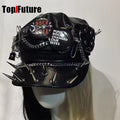 Women's Harajuku Gothic PU Leather Steampunk Rivet Heavy Metal Beret Hat Y2k Girls Steampunk Streetwear Accessories Caps Hat