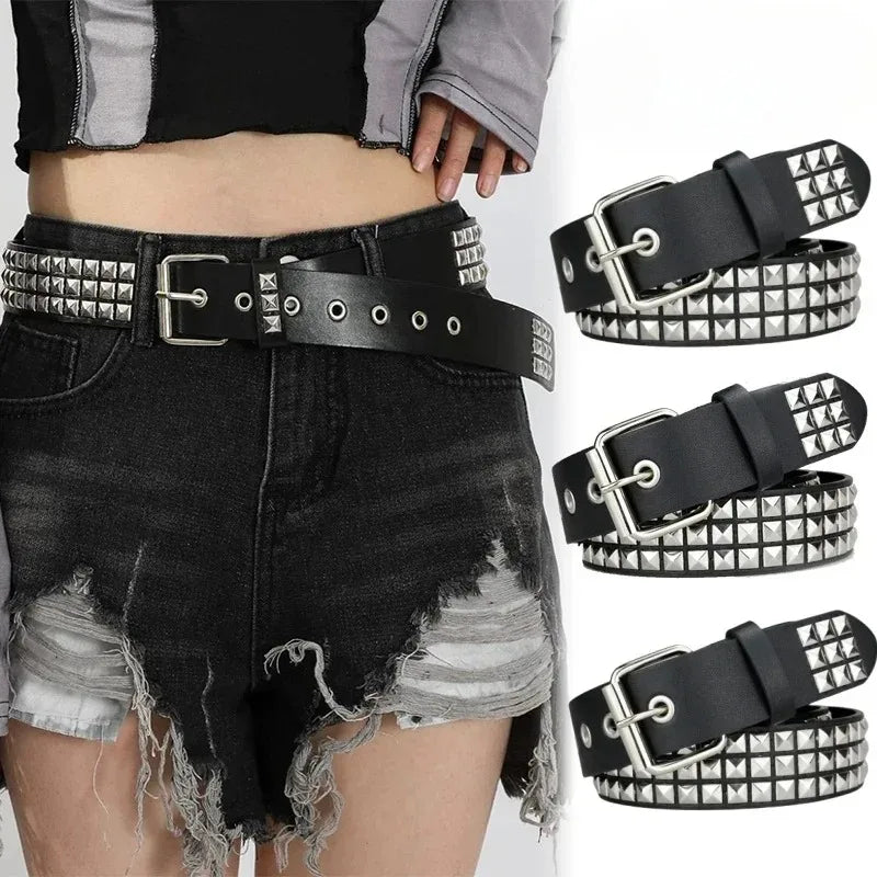 2026 New Square Bead Rivet Belt Metal Pyramid Belt Men and Women Punk Hardware Jeans Belt Y2K Belt Designer Belt Women's Belts