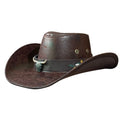 PU Leather Western Cowboy Hat Drawstring Outdoor Travel Hat Sunscrean Bucket Cap Panama Hat Cowgirl Hat Fisherman Hat