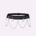 Moon Pendant Chain Fringe Goth Belt Punk Black PU Leather Belts Vintage Waistband For Women Girls