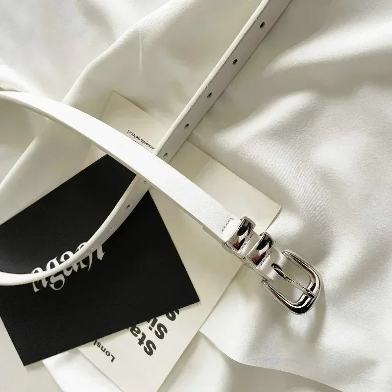 Minimalist Style Belts for Woman Simple Solid Color Versatile Belts Silver Color Plating Metal Buckle Fashionable Belts