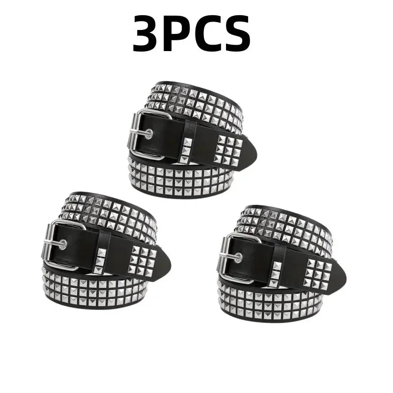 2026 New Square Bead Rivet Belt Metal Pyramid Belt Men and Women Punk Hardware Jeans Belt Y2K Belt Designer Belt Women's Belts