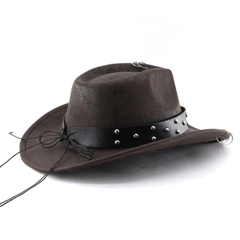 New Faux Leather Vintage Western Cowboy Hat For Men Gentleman Jazz Hats Panama Cowgirl Hat Sombrero Hombre