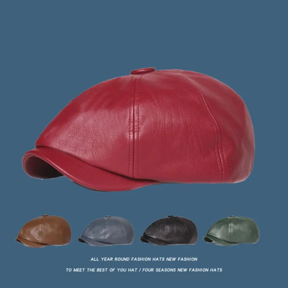 Casual Retro Leather Newsboy Caps Elegant Elastic Band Adjustment Peaked Cap Solid Color Painter Beret Hats Unisex Wear