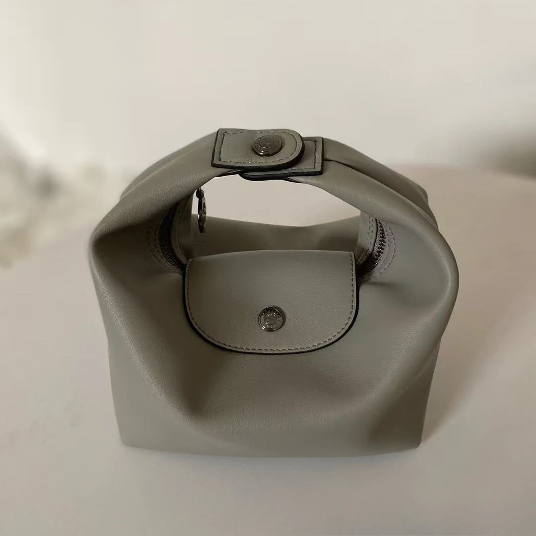 Full leather lunch box bag, hand bag, messenger bag, French shoulder bag with shoulder strap women's bag.