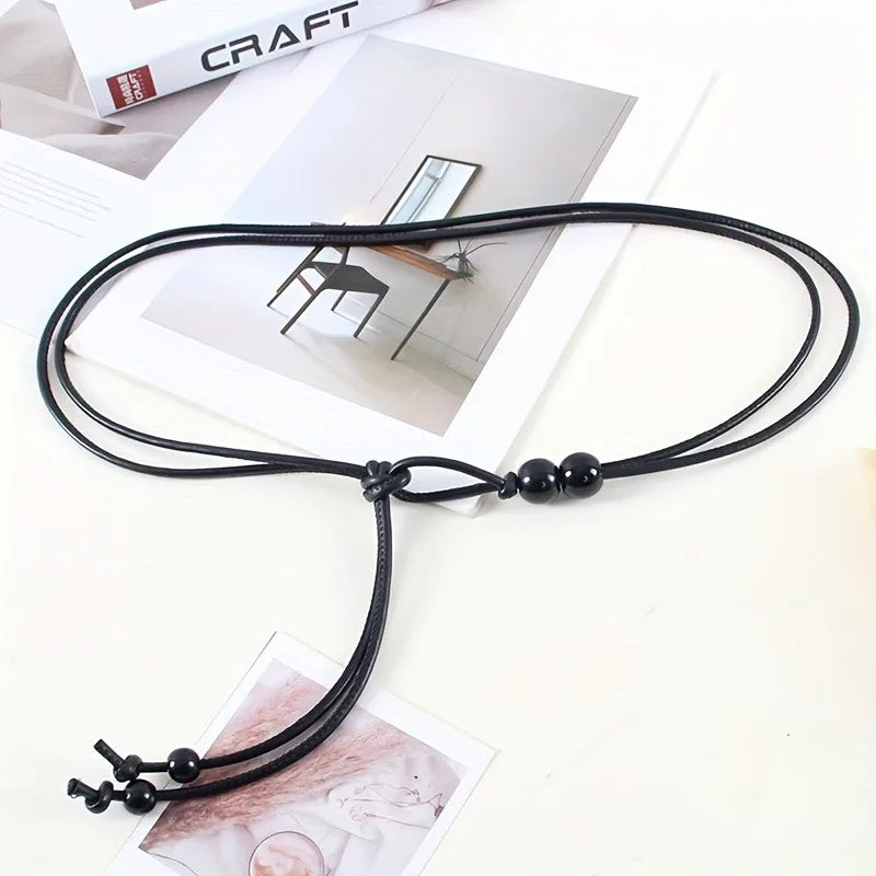 1pc Women's Adjustable Slim Belt with Brown Bead Accents Waist Cincher for Dresses Shirts Jackets Day-to-Night Style Enhancer