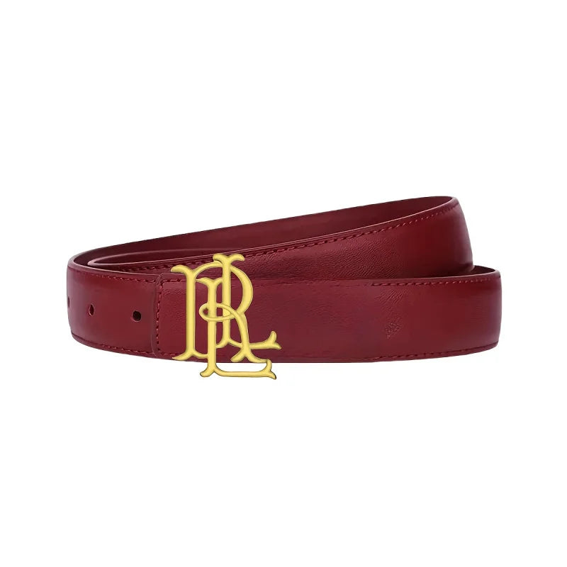 Women’s Elegant Gold Letter Belt - A luxurious brown-black belt with a gold buckle. Suitable for casual to formal outfits, an al