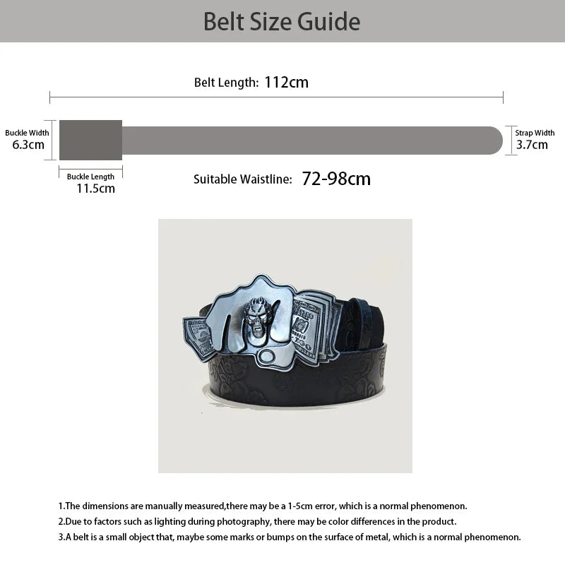 Punk Skull Plus size Leather Belt For women and men Harajuku Gothic Y2K Embossed Skeleton Hand Decoration Halloween Accessories