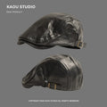 American Retro Leather Forward Hat Men's and Women's Autumn and Winter British Big Head Short Brim Literary Newsboy Caps