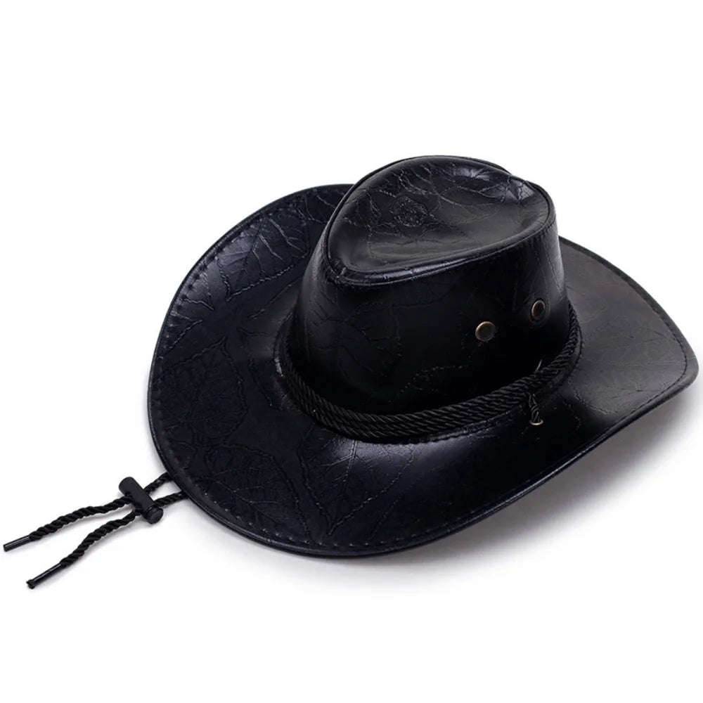 Fashion Leather Western Cowboy Knight Hat Western Gentleman Sun Hats Jazz Summer Sun Visors Men Women Vintage Cap Visors