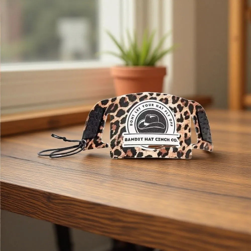 Fashion Leopard Cowboy Hat Cinch Detachable with Lanyard Hat Strap Leather Hat Strap Clip Outdoor