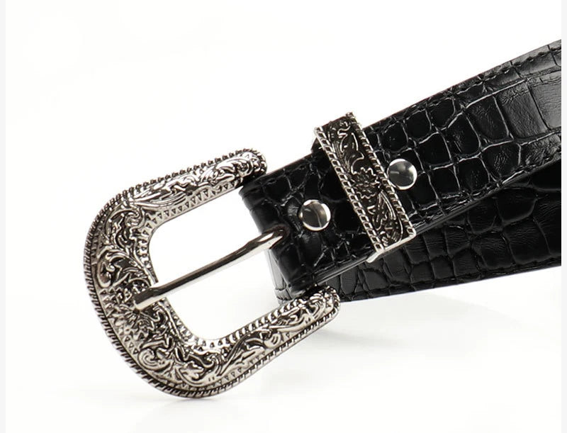 Gothic Retro Women's Black Belt Fashion Casual Jeans Accessories Girdle Hip Hop Y2k Girls Pin Buckle Pu Leather Waistband
