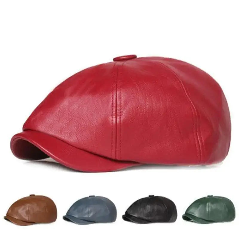 Retro Octagonal Leather Hat Autumn Men's Beret Elegant Fashion Cap Caps Men Women PU Leather Beret British Retro Octagonal Hat