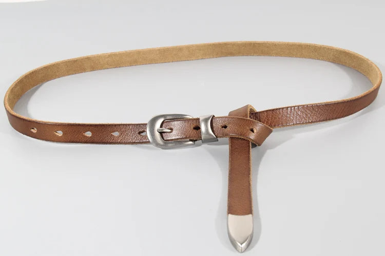 Extended Thin Section Knotted Decorative Ladies Belt All-match Slim Skirt Belt Narrow Soft Genuine Leather Women's Jeans Belt
