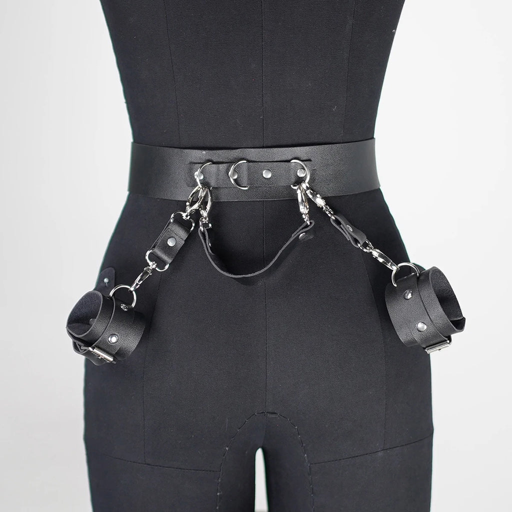 Adjustable Black Leather Full Body Harness with Cuffs - Women's Lingerie for  Gothic Rave Outfit Style