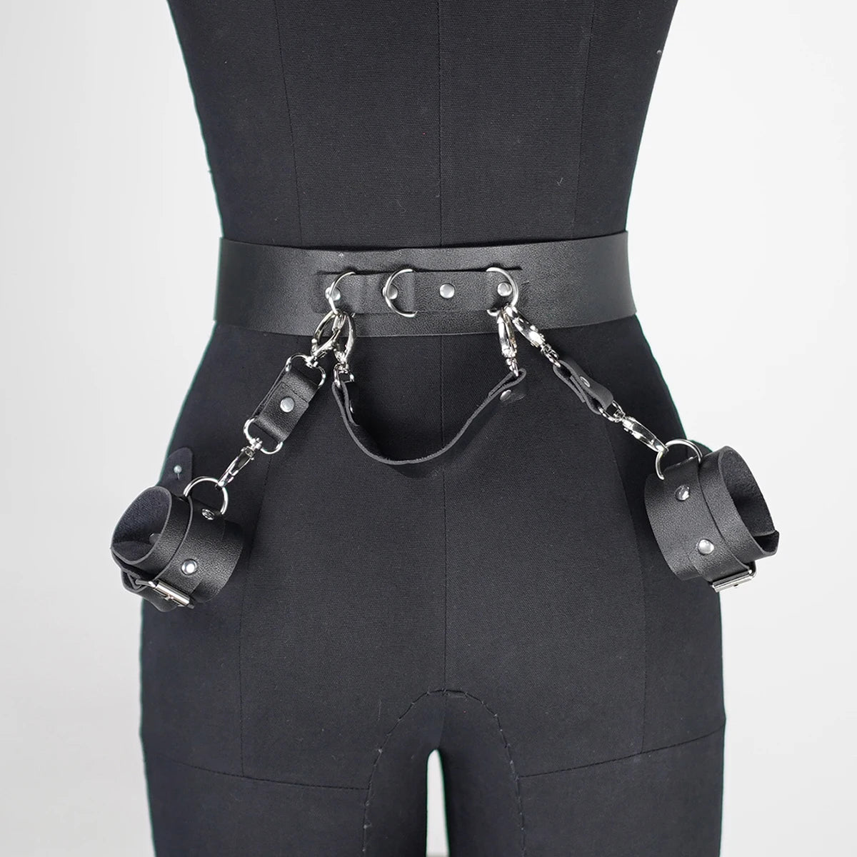 Adjustable Black Leather Full Body Harness with Cuffs - Women's Lingerie for  Gothic Rave Outfit Style