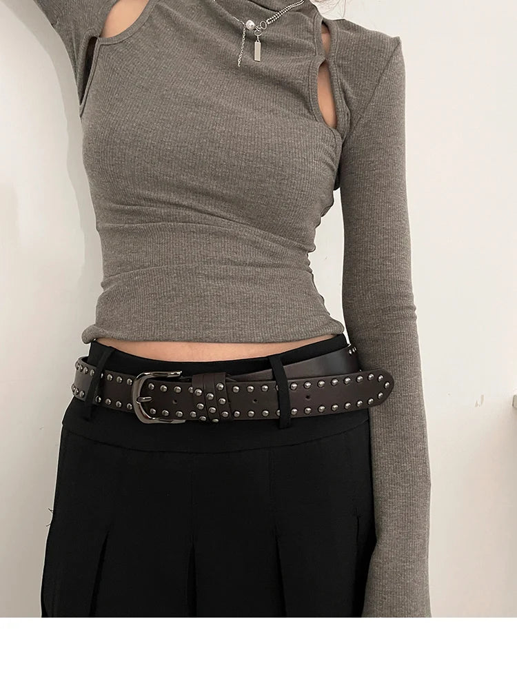 2024 New Belt Women's Jeans tie-in Ladies' belt fashion personality Rivet Belt senior black fashion