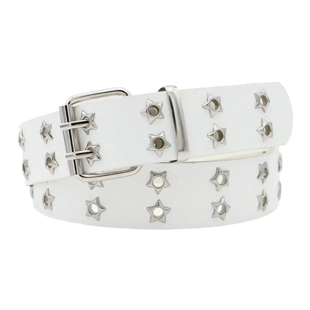 Y2K Punk Rivet Leather Belts  Star PU Black White Waist Strap Double Row Hollow For Jeans Skirt Decor Gothic Waistband