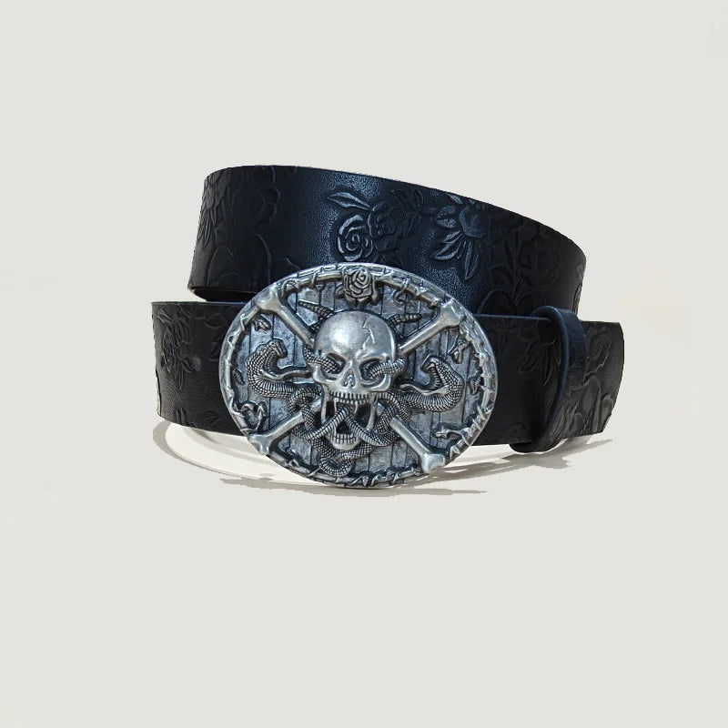 Punk Skull Plus size Leather Belt For women and men Harajuku Gothic Y2K Embossed Skeleton Hand Decoration Halloween Accessories