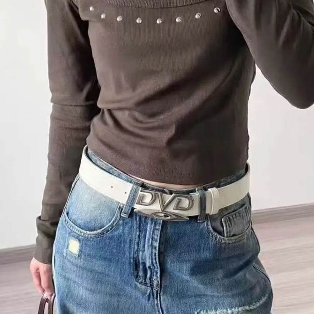2026 Y2k Retro Dvd Buckle Belt Women Fashion Waistband, Trendy Niche Design, Versatile Accessory Perfect For Jeans, Statement