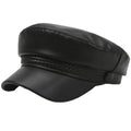 Classic Flat Top Beret Hat Black PU Leather Sailor Visor Hat Punk Style Adjustable Painter Hat