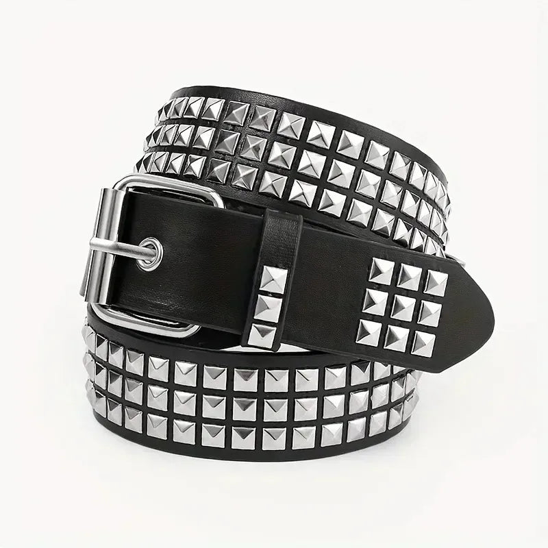 2026 New Square Bead Rivet Belt Metal Pyramid Belt Men and Women Punk Hardware Jeans Belt Y2K Belt Designer Belt Women's Belts