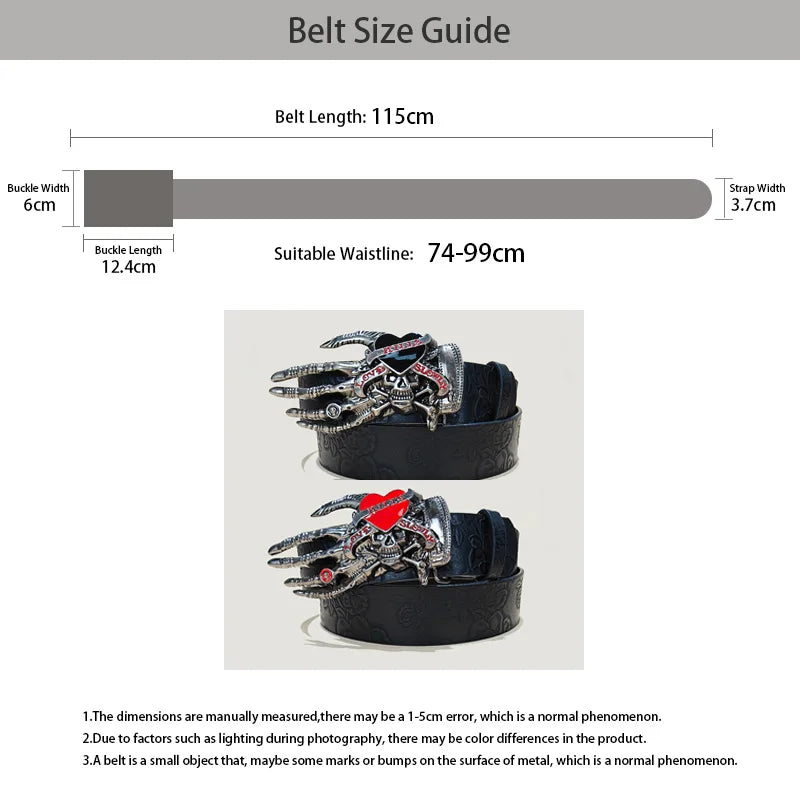 Punk Skull Plus size Leather Belt For women and men Harajuku Gothic Y2K Embossed Skeleton Hand Decoration Halloween Accessories
