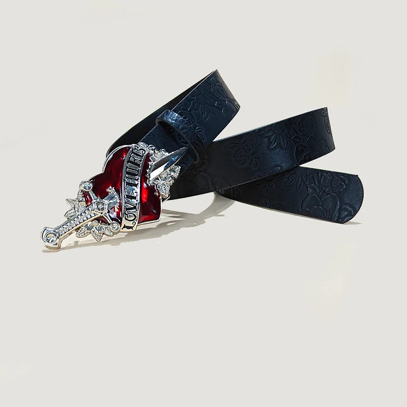 Punk Skull Plus size Leather Belt For women and men Harajuku Gothic Y2K Embossed Skeleton Hand Decoration Halloween Accessories