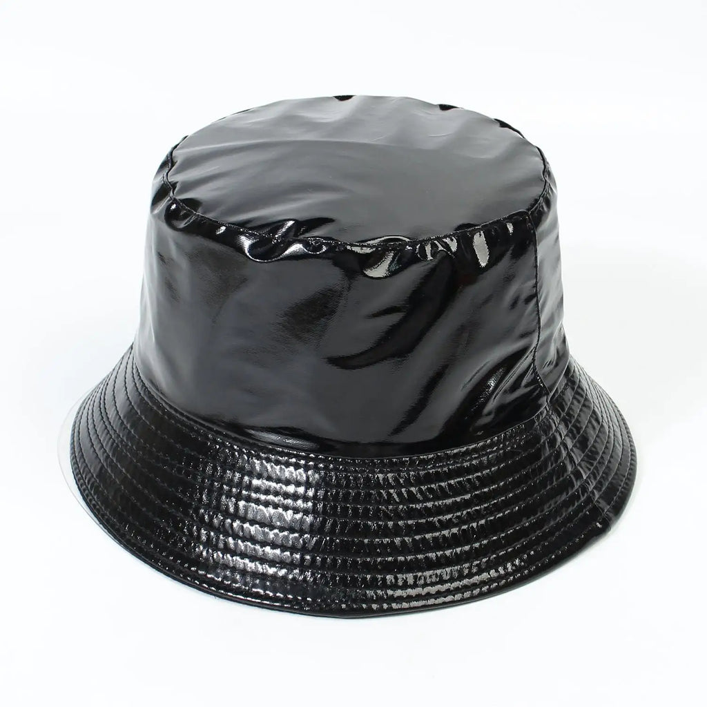 Faux Leather Bucket Hat Women Reversible PU Leather Sun Hat Fashion Autumn Waterproof Fisherman Hat Reversible Sun Bucket Hat