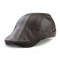 PU Leather Beret Hats Men Autumn Winter Faux Leather Herringbone Visor Middle-aged Men's Warm Flat Peaked Cap Adjustable
