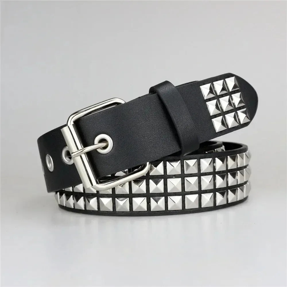 2026 New Square Bead Rivet Belt Metal Pyramid Belt Men and Women Punk Hardware Jeans Belt Y2K Belt Designer Belt Women's Belts