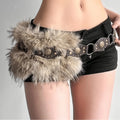 Fashion Women's Faux Fur Belt Rivet Leather Belts for Pants and Coats Brown and Black Y2K Girls' Belt