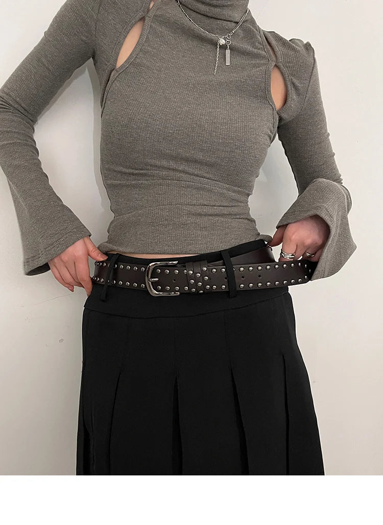 2024 New Belt Women's Jeans tie-in Ladies' belt fashion personality Rivet Belt senior black fashion