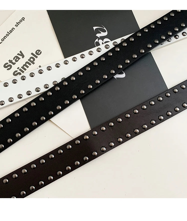 2024 New Belt Women's Jeans tie-in Ladies' belt fashion personality Rivet Belt senior black fashion