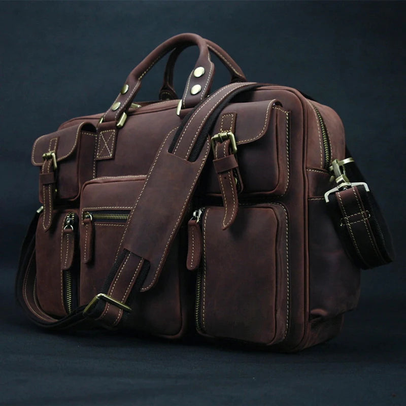 Top Quality Genuine Leather Briefcase Men Business Bag 17"Laptop Case Male Leather Office Bag Portfolio Large Messenger Bag Tote