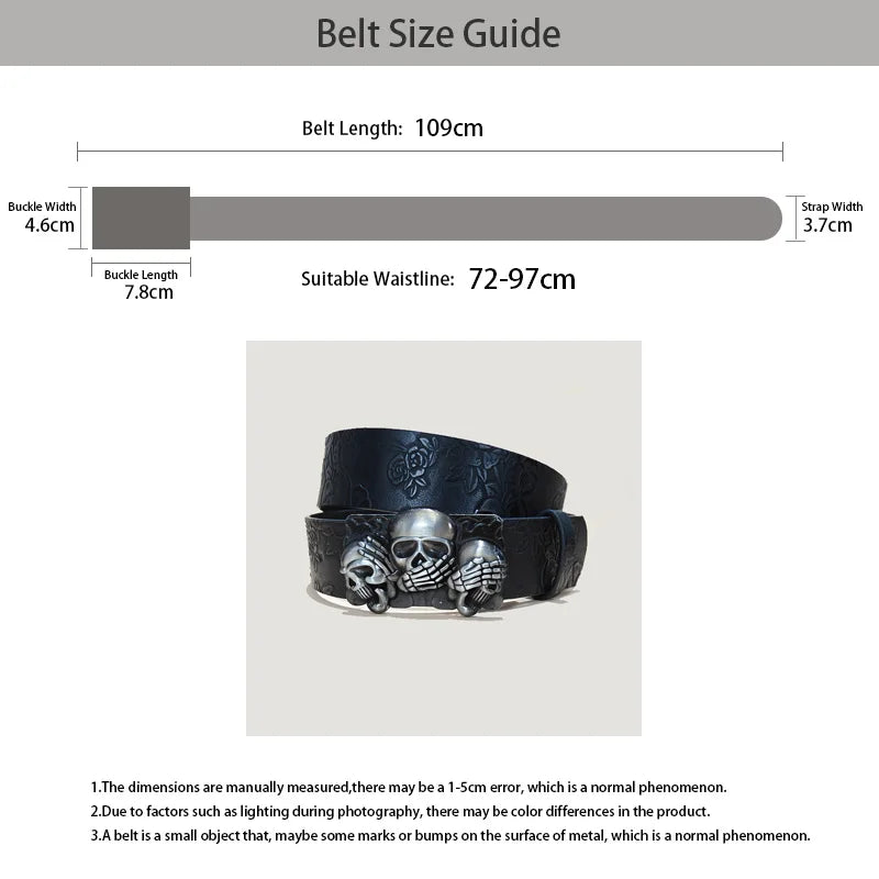 Punk Skull Plus size Leather Belt For women and men Harajuku Gothic Y2K Embossed Skeleton Hand Decoration Halloween Accessories