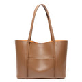 Genuine Leather Tote Bag for Women Commute Large Bag with Detachable Pouch & Shoulder Strap Logo-Free Minimalist Quiet Luxury