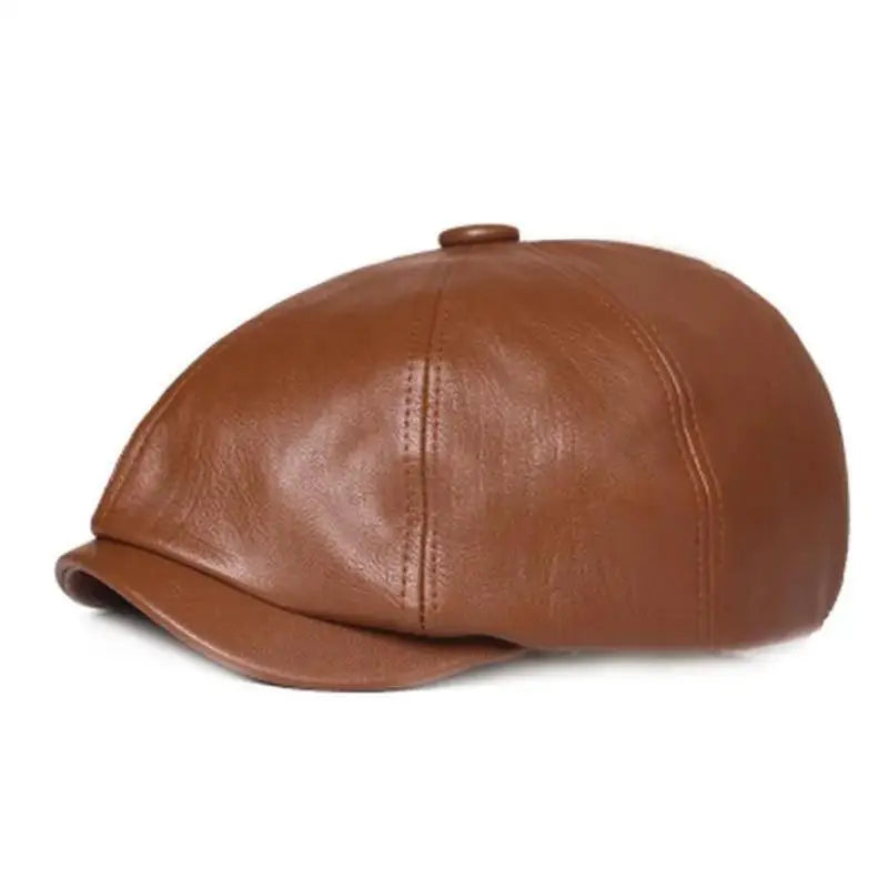 Retro Octagonal Leather Hat Autumn Men's Beret Elegant Fashion Cap Caps Men Women PU Leather Beret British Retro Octagonal Hat