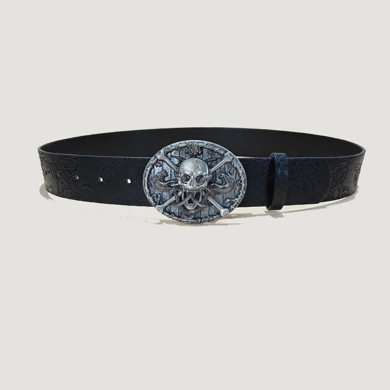 Punk Skull Plus size Leather Belt For women and men Harajuku Gothic Y2K Embossed Skeleton Hand Decoration Halloween Accessories