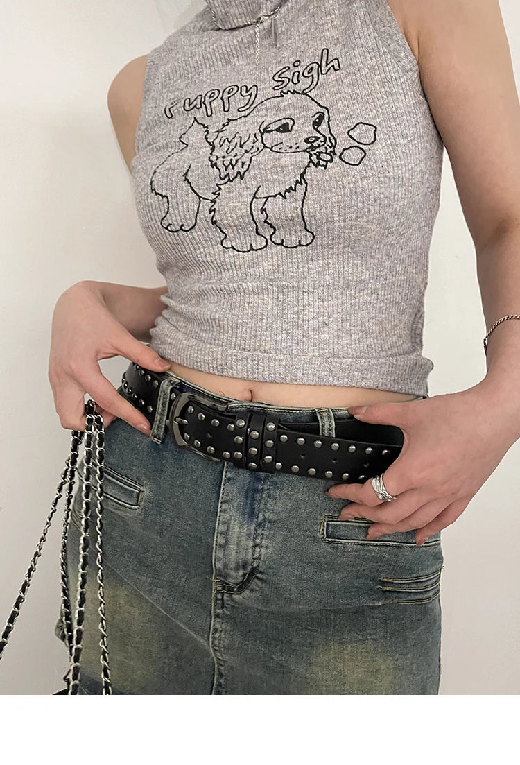 2024 New Belt Women's Jeans tie-in Ladies' belt fashion personality Rivet Belt senior black fashion