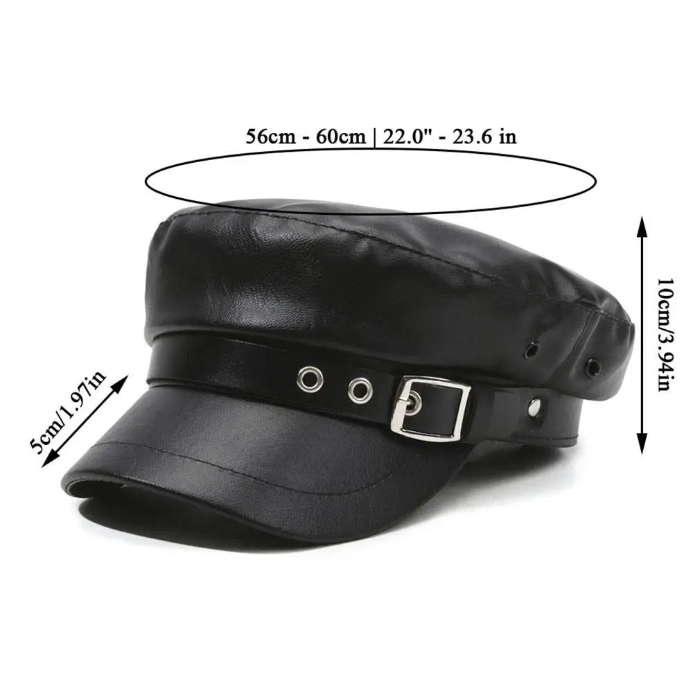 British Style Berets Visor Pu Leather Flat Top Hat Retro Black Painter Hat Classic Versatile Adjustable Beret Casual Sun Hats