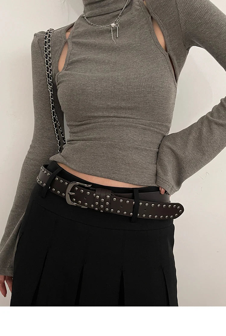 2024 New Belt Women's Jeans tie-in Ladies' belt fashion personality Rivet Belt senior black fashion