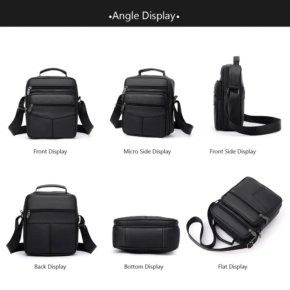 Natural Leather Men's Leather Handbag Small Size Tablet Compartment Genuine Leather Shoulder Bag Shoulder Strap Messenger Style